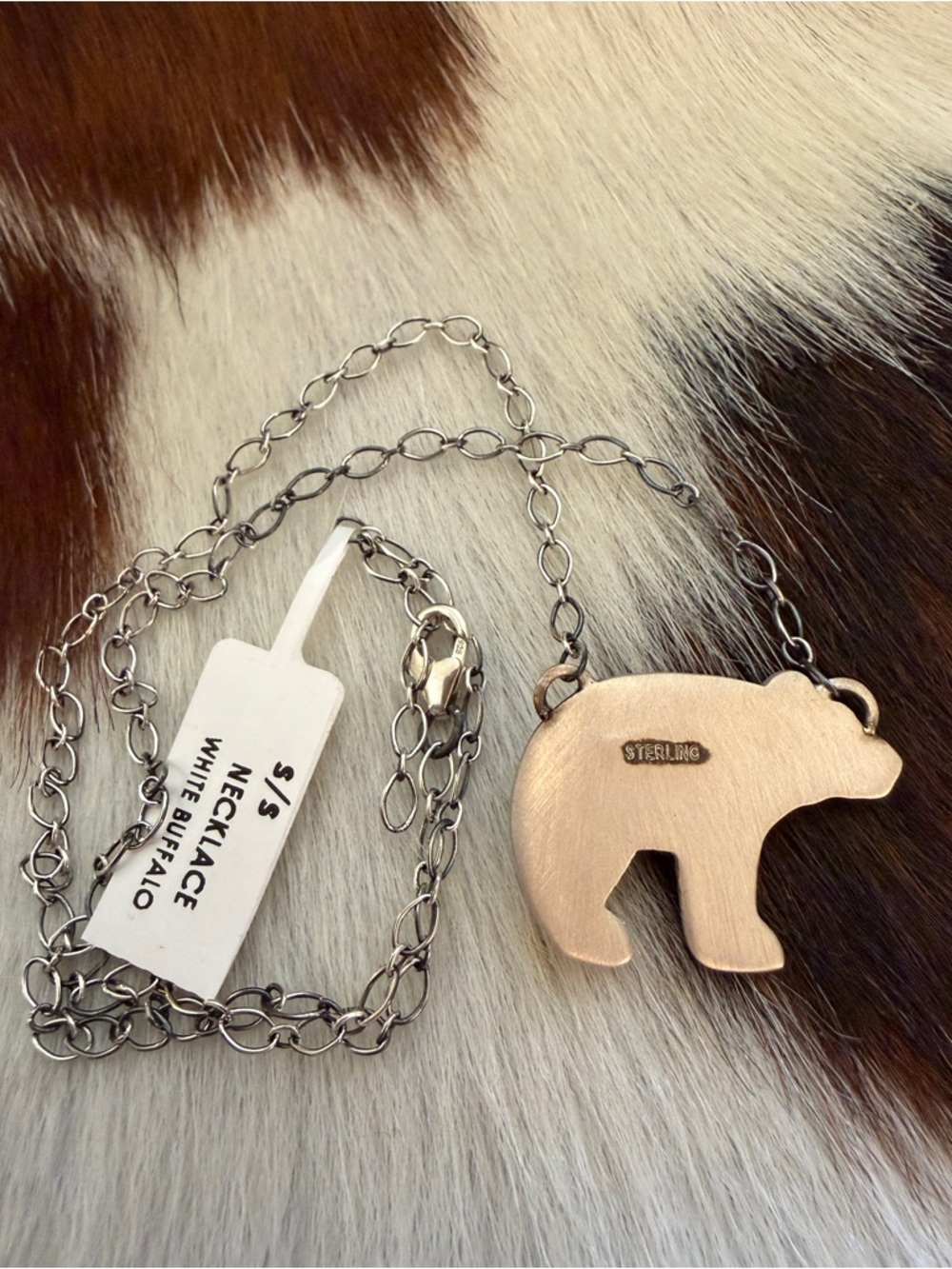 ❤️ White Buffalo Hand Stamped Statement Bear Necklace Matte Sterling 18+2” Adj - Picture 7 of 14